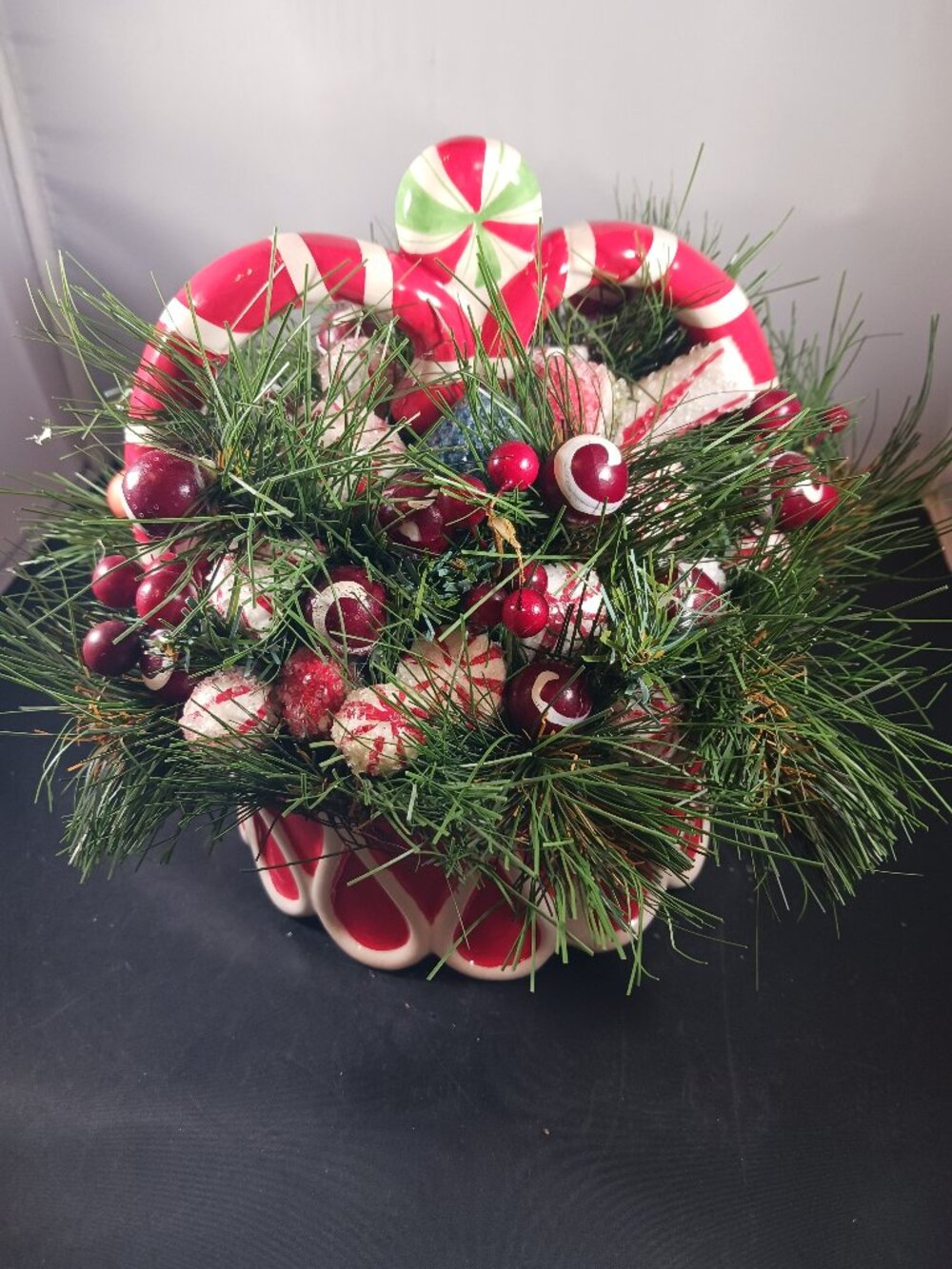 Peppermint Candy Cane Ceramic Christmas Arrangement Centerpiece